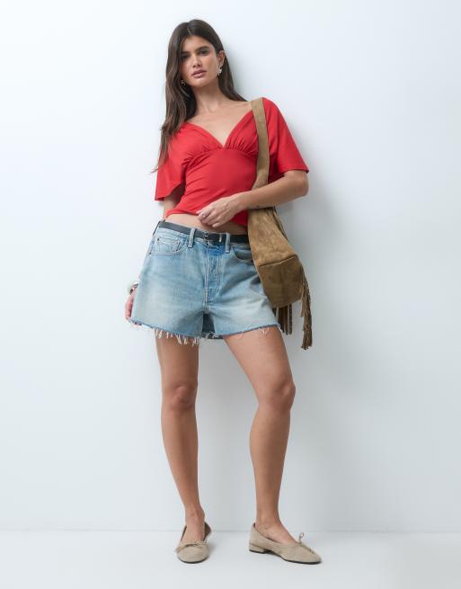 ASOS DESIGN - Top senza maniche in poliammide allacciato sul retro rosso con scollo profondo, 2 di 4