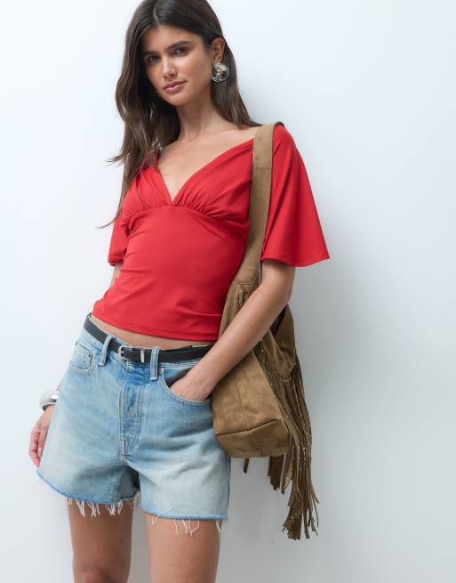 ASOS DESIGN - Top senza maniche in poliammide allacciato sul retro rosso con scollo profondo, 4 di 4