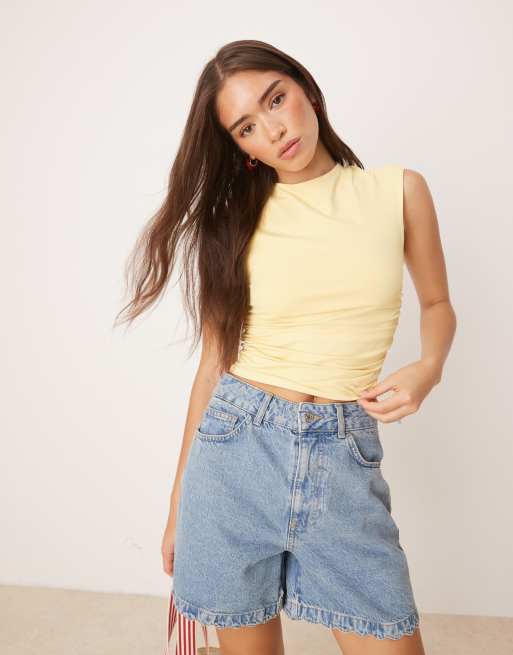ASOS DESIGN - Top senza maniche in poliammide giallo pastello arricciato