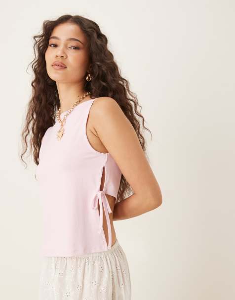 ASOS DESIGN - Top senza maniche in poliammide rosa pastello corto sul retro - view 1