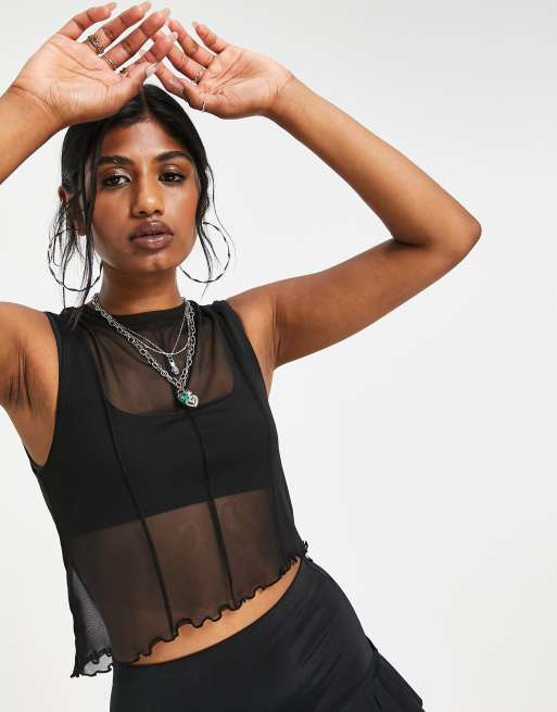 ASOS DESIGN - Top senza maniche in rete con cuciture nero - BLACK