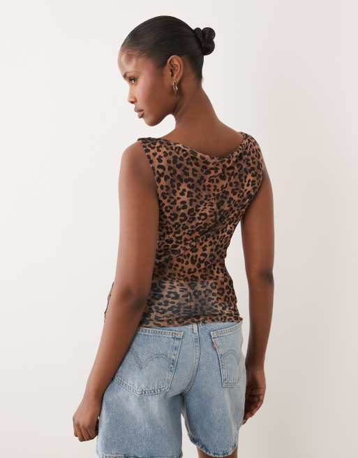 ASOS DESIGN - Top senza maniche in rete trasparente con stampa animalier, 4 di 4