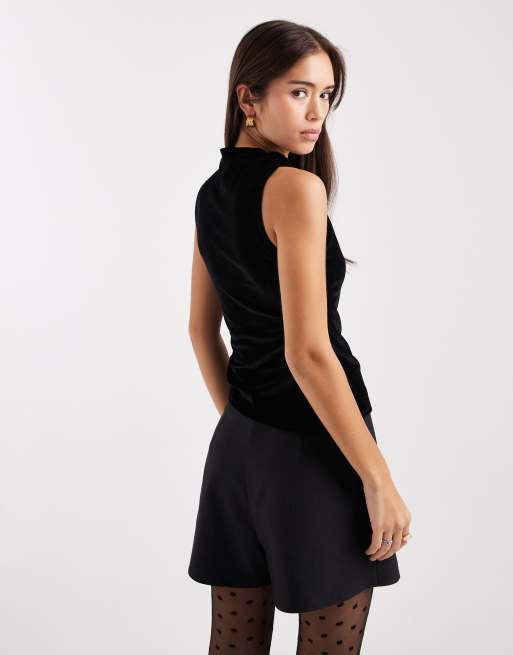 ASOS DESIGN - Top senza maniche in velluto con collo a imbuto e finitura in metallo , 4 di 4