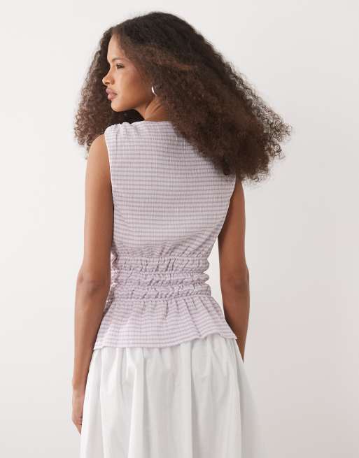 ASOS DESIGN - Top senza maniche lilla a quadretti con vita arricciata, 2 di 4