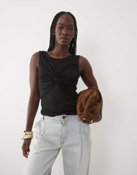 ASOS DESIGN - Top senza maniche morbido semitrasparente nero con busto arricciato sovrapposto - view 1