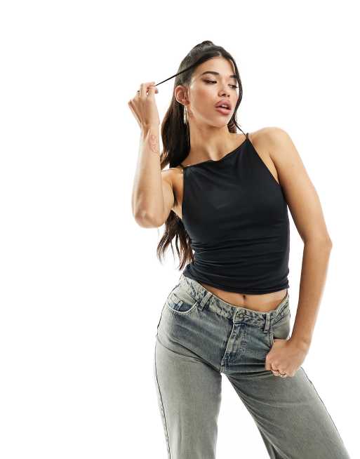 ASOS DESIGN - Top senza maniche nero a doppio strato con spalline sottili
