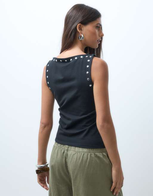 ASOS DESIGN - Top senza maniche nero con borchie, 2 di 4