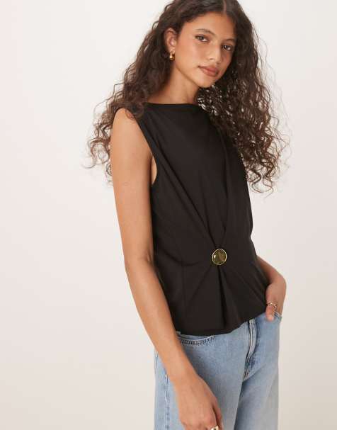 ASOS DESIGN - Top senza maniche nero con bottone dorato - view 1