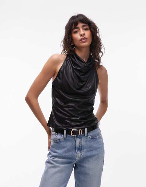 ASOS DESIGN - Top senza maniche nero metallizzato con scollo ad anello - view 1