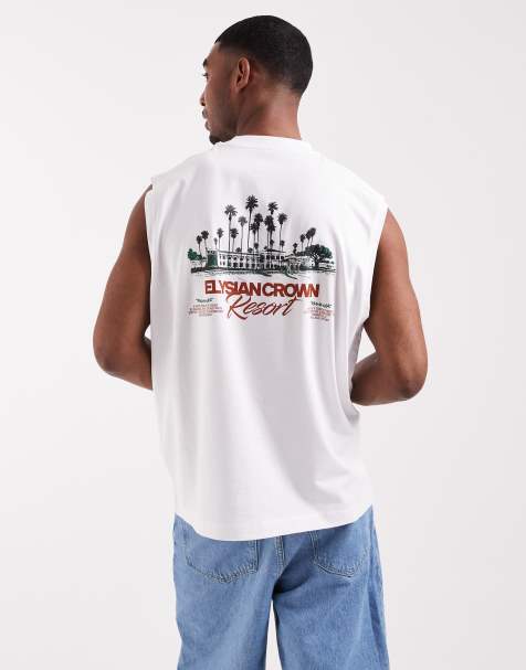 ASOS DESIGN - Top senza maniche oversize bianco con grafica di resort - view 1