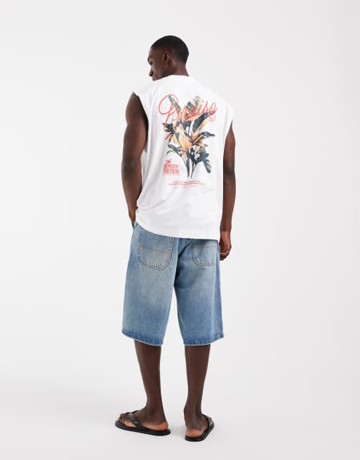 ASOS DESIGN - Top senza maniche oversize bianco con grafica foglie, 2 di 5