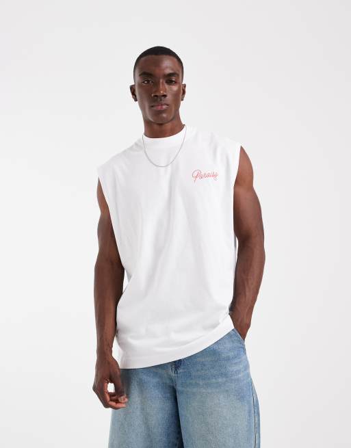 ASOS DESIGN - Top senza maniche oversize bianco con grafica foglie, 4 di 5