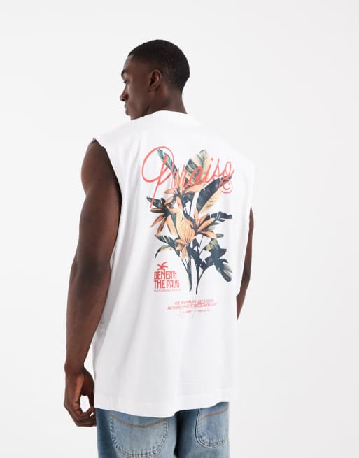 ASOS DESIGN - Top senza maniche oversize bianco con grafica foglie, 5 di 5