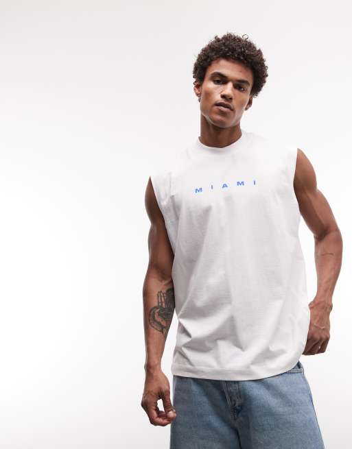 ASOS DESIGN - Top senza maniche oversize bianco con grafica Miami tennis, 2 di 5