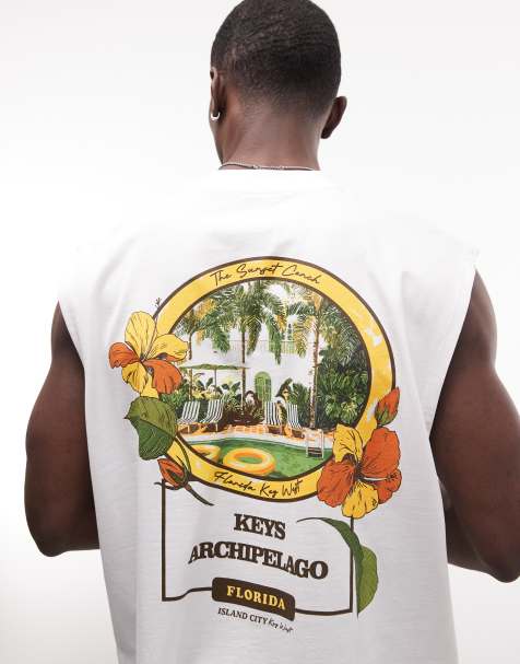 ASOS DESIGN - Top senza maniche oversize bianco con grafica piscina sul davanti - view 1