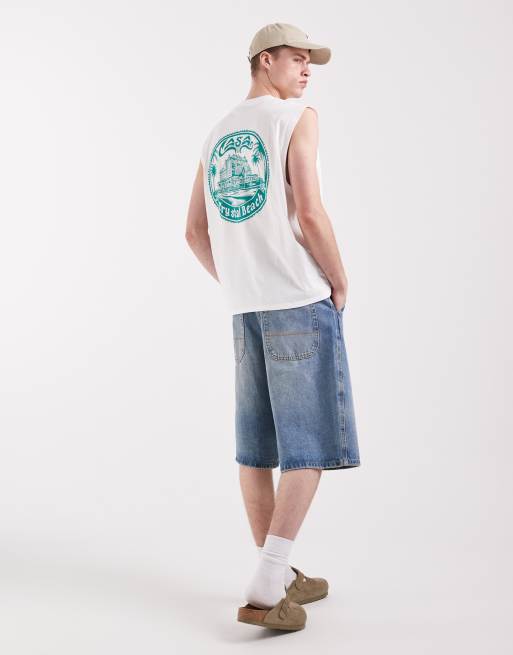 ASOS DESIGN - Top senza maniche oversize bianco con grafica spiaggia, 2 di 5