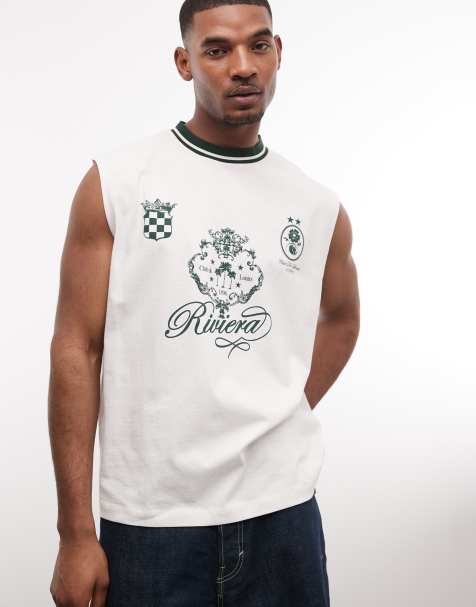 ASOS DESIGN - Top senza maniche oversize bianco con grafica stile calcio sul davanti - view 1