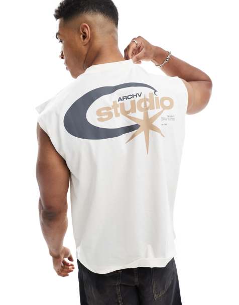 ASOS DESIGN - Top senza maniche oversize bianco con grafica street - view 1