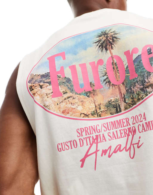 ASOS DESIGN - Top senza maniche oversize bianco sporco con stampa sul retro, 2 di 4