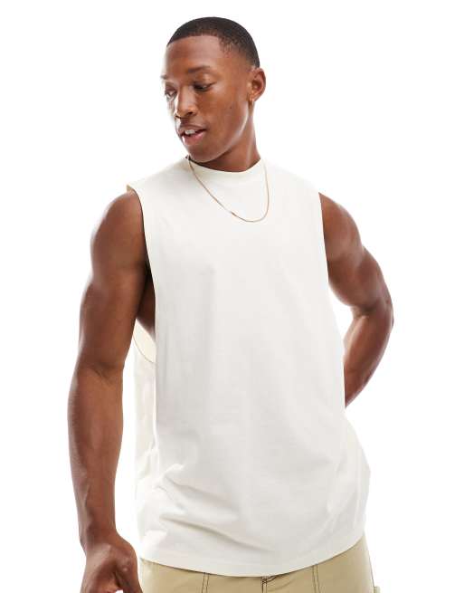 ASOS DESIGN - Top senza maniche oversize bianco sporco con stampa sul retro, 4 di 4