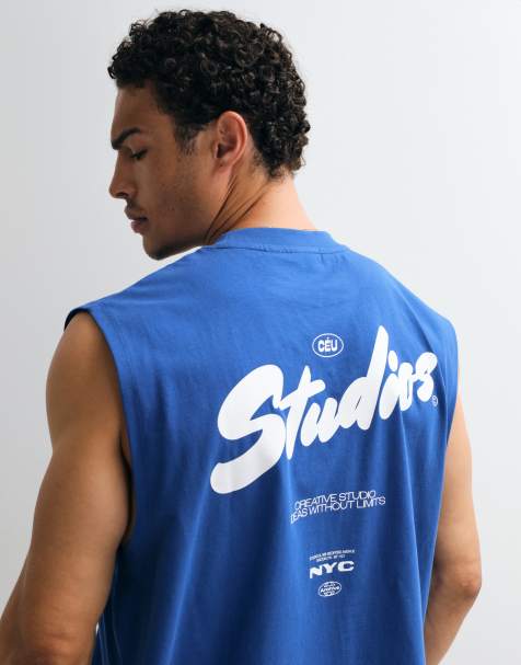 ASOS DESIGN - Top senza maniche oversize blu con grafica bombata - view 1