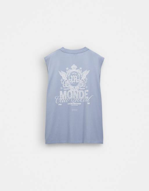 ASOS DESIGN - Top senza maniche oversize blu con grafica sul davanti e sul retro, 6 di 7