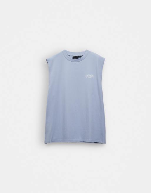 ASOS DESIGN - Top senza maniche oversize blu con grafica sul davanti e sul retro, 7 di 7