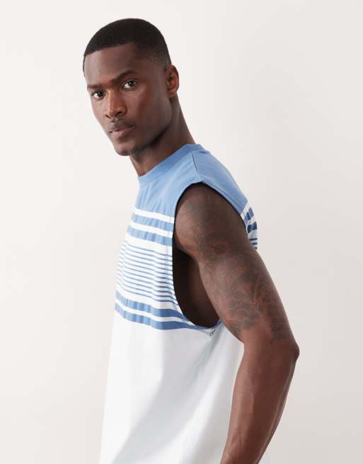 ASOS DESIGN - Top senza maniche oversize blu navy a righe, 4 di 7