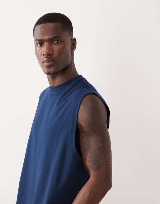ASOS DESIGN - Top senza maniche oversize blu navy con stampa di coccodrillo sul retro, 4 di 7