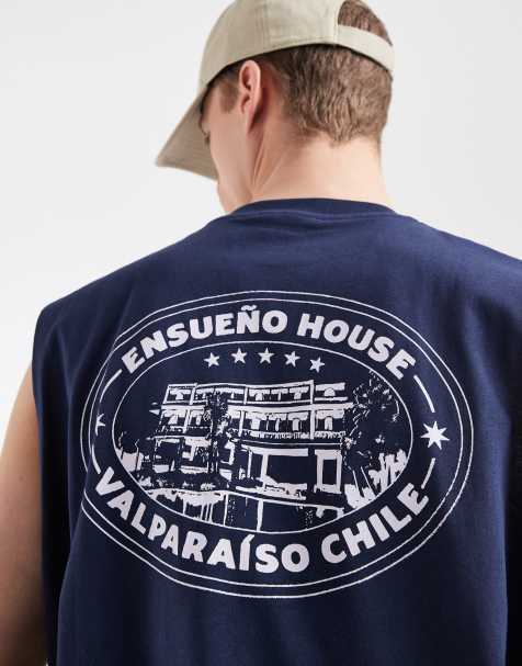 ASOS DESIGN - Top senza maniche oversize blu navy con stampa di hotel - view 1