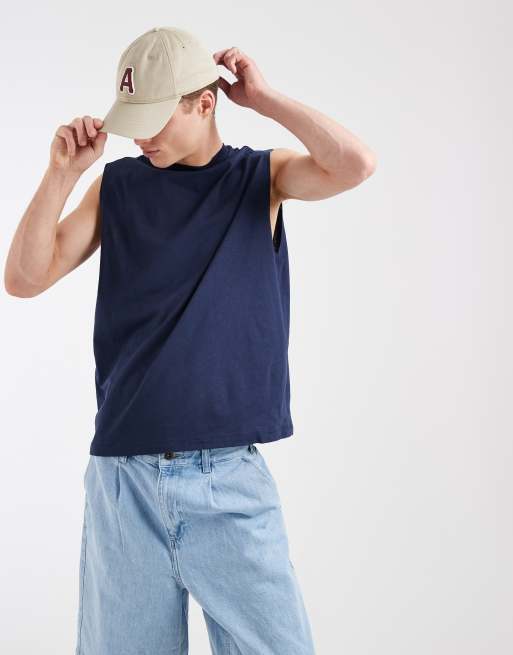 ASOS DESIGN - Top senza maniche oversize blu navy con stampa di hotel, 2 di 5