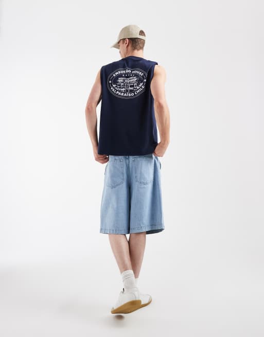 ASOS DESIGN - Top senza maniche oversize blu navy con stampa di hotel, 3 di 5
