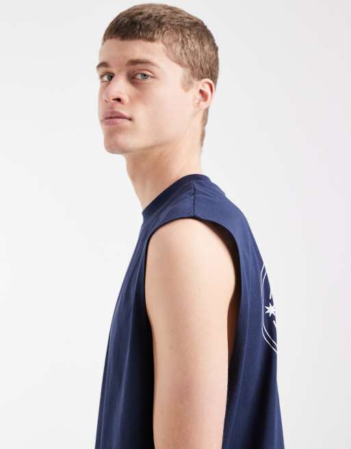 ASOS DESIGN - Top senza maniche oversize blu navy con stampa di hotel, 5 di 5