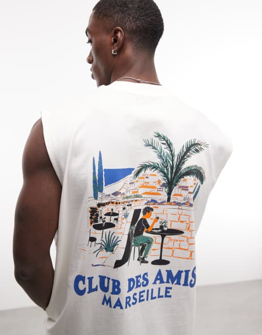 ASOS DESIGN - Top senza maniche oversize color crema con stampa grafica di caffè