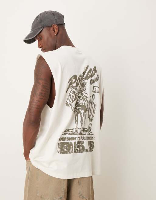 ASOS DESIGN - Top senza maniche oversize color crema con stampa grafica di cowboy