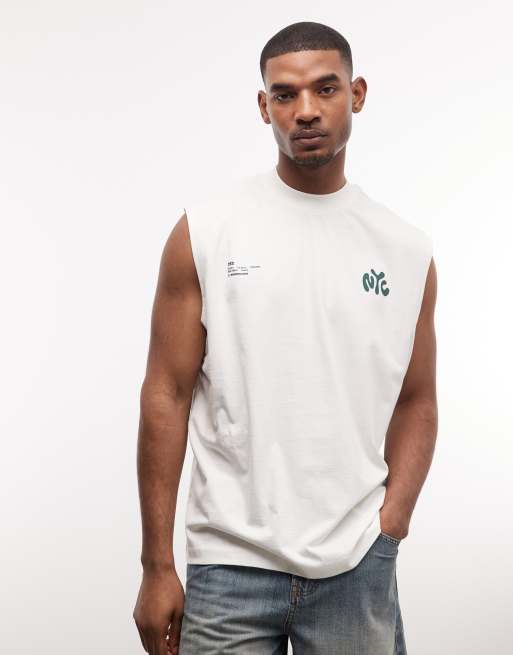 ASOS DESIGN - Top senza maniche oversize color crema con stampa NYC