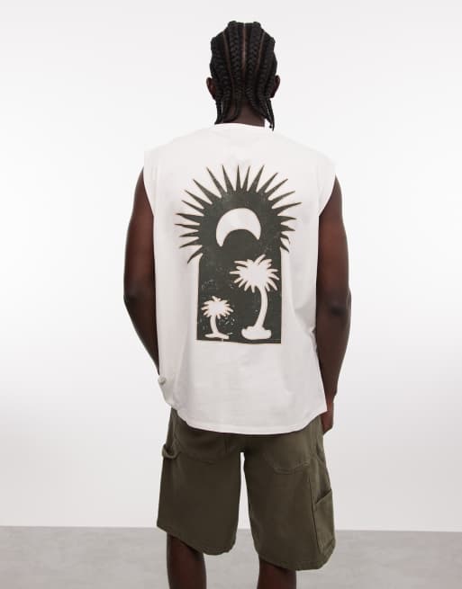 ASOS DESIGN - Top senza maniche oversize color panna con stampa di palme