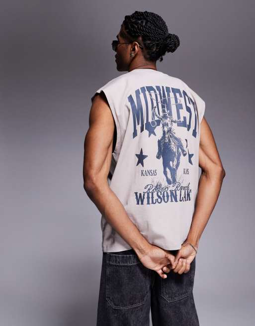 ASOS DESIGN - Top senza maniche oversize color pietra con stampa western