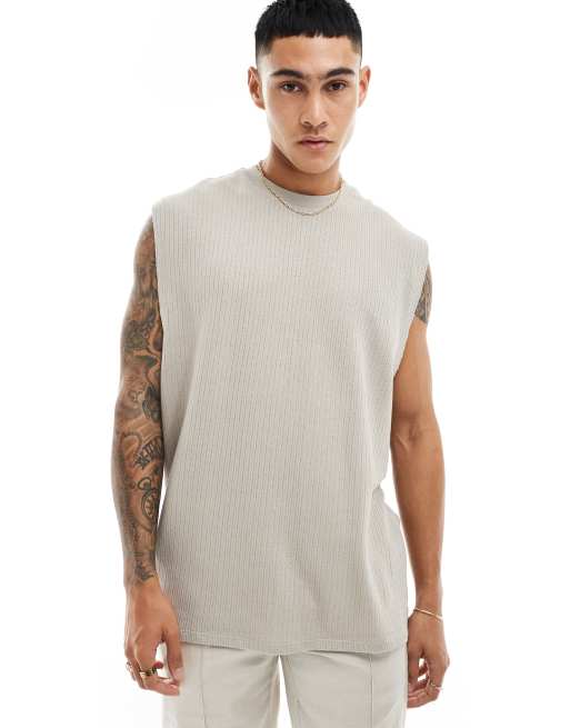 ASOS DESIGN - Top senza maniche oversize color talpa testurizzato