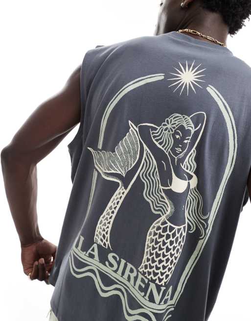 ASOS DESIGN - Top senza maniche oversize grigio con stampa di sirena sul retro, 4 di 4