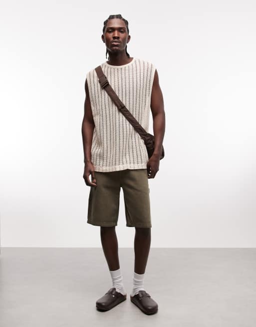 ASOS DESIGN - Top senza maniche oversize in maglia testurizzata a coste bianco sporco, 3 di 5