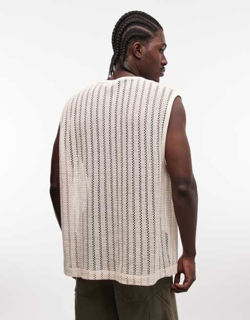 ASOS DESIGN - Top senza maniche oversize in maglia testurizzata a coste bianco sporco, 4 di 5