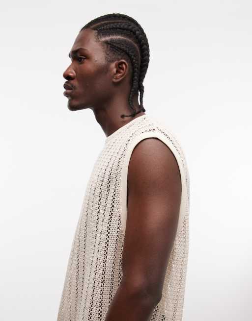 ASOS DESIGN - Top senza maniche oversize in maglia testurizzata a coste bianco sporco, 5 di 5