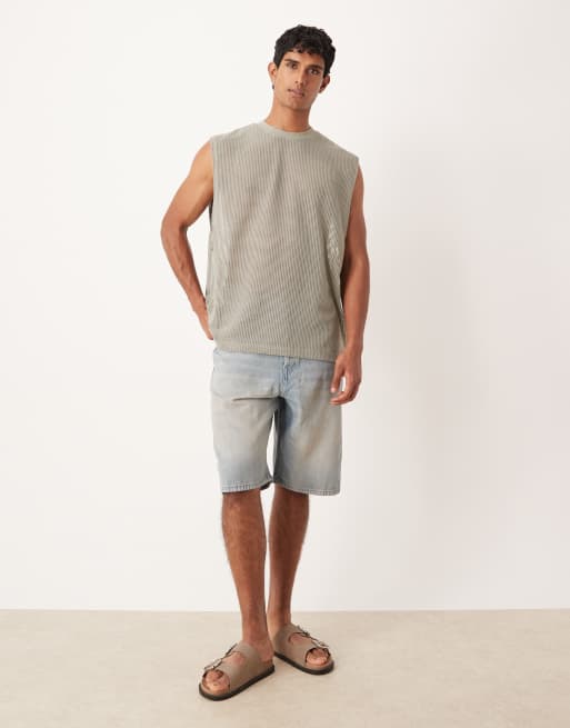 ASOS DESIGN - Top senza maniche oversize in rete traforata verde salvia con giromanica ampio , 2 di 5