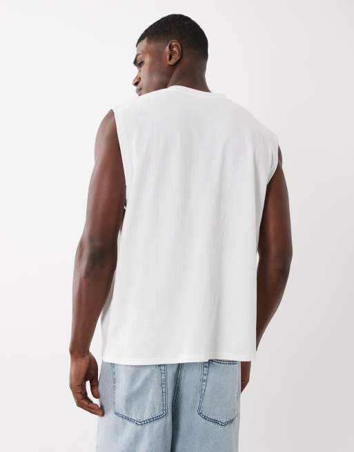 ASOS DESIGN - Top senza maniche oversize in seersucker bianco, 4 di 5