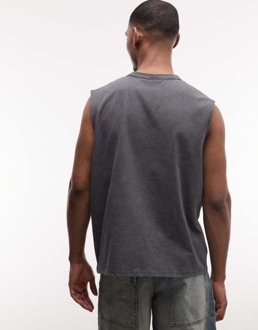 ASOS DESIGN - Top senza maniche oversize lavaggio antracite con scritta, 3 di 5
