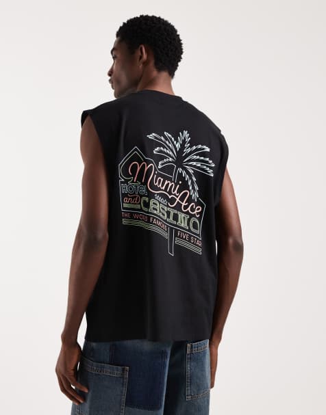 ASOS DESIGN - Top senza maniche oversize nero con grafica "Miami" - view 1
