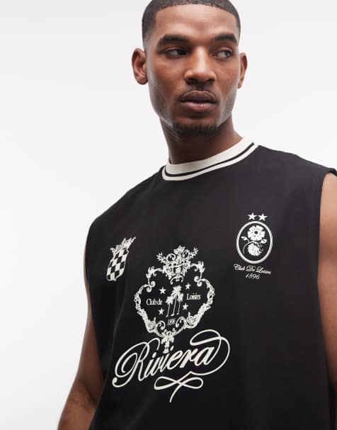 ASOS DESIGN - Top senza maniche oversize nero con grafica stile calcio sul davanti - view 1