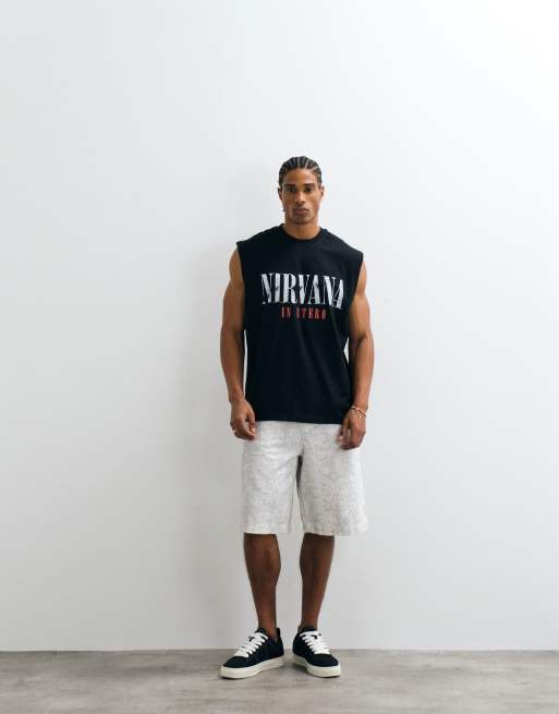 ASOS DESIGN - Top senza maniche oversize nero con stampa dei Nirvana, 3 di 5