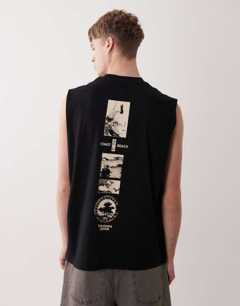 ASOS DESIGN - Top senza maniche oversize nero con stampa di spiaggia sul retro - view 1